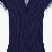 Spring New Style Women's Casual Color-matching Short-sleeved Simple Ribbed T-shirt With Round Collar and Reversible Design thumbnail-4