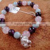Natural Gemstone Mixed Color Rose Quartz Crystal and Amethyst and Aquamarine With 925 Silver Cherry Bracelet thumbnail-1