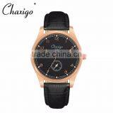 2016 China manufacturer Japan movt quartz watch stainless steel back rose gold case classic watch with genuine leather strap