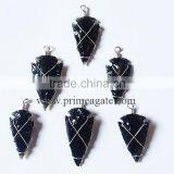 Wire Wrapped Black Obsidian Arrowhead Pendants Wholesale thumbnail-1