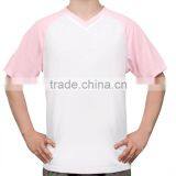 V collar sublimation custom t shirt printing short sleeve pink color