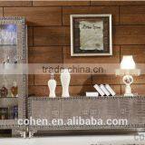 E106 Postmodern Western-style High Quality Stainless Steel Crocodile PU tv Stand/cabinet thumbnail-2