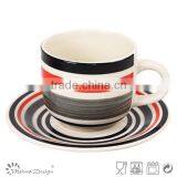Cup Saucer Silk Screen High Quality Modern Design Top Sale With Strips thumbnail-3