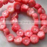 10mm Carved Flower Dyed Red Coral Beads thumbnail-1