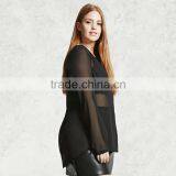 Kissmilk Plus Size Fashion Semi-sheer Women Blouse V-neck Long Sleeve Single Breasted Waistband Ladies Top for Wholesale thumbnail-2