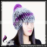 CX-C-58K In-Stock Items Fashion Winter Rex Rabbit Fur Top Ball Beanie Hat thumbnail-6