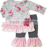 Chirstmas Outfit Red Stripe Top and Ruffle Pants Christmas Clothing Set Christmas Outfit thumbnail-4