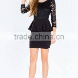 Three-quarter Sheer Sleeves V Back Peplum Lace Dress Design thumbnail-6