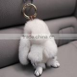2015 Cute Little Rabbit Shape Real Mink Fur Ball Keychain For Bag 0r Car