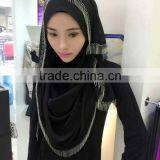 Muslim Burst Head Scarf Pearl Chiffon Tassel Long Towel Hui Female Scarf Hooded Quick Sell Through thumbnail-3