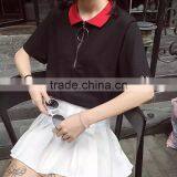Newest Design Ring Zipper Polo Neck Girl t Shirts With Eyelets and Ring Wholesale thumbnail-6