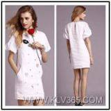 Women Fashion Puff Sleeve Short Dress Beaded Dress thumbnail-1