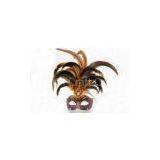 Decorative Carnival Venetian Masks , Hand Made Brown Feather Mask thumbnail-1