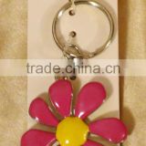 2014 fashion hot pink enamel sun flower pendant key chain key ring