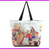 2014 Wholesale Young Girls Fashionable 100% Cotton Canvas Tote Bags