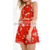 Ecoach Wholesale Women's Fashion Custom Red Blossom Print Summer Mid-rise High Waist Zip Back A-Line Hot Shorts thumbnail-2