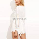 White Sexy V Neck Wrap Crop Jumpsuit Casual Elegant Playsuit Split Long Sleeve Jumpsuit thumbnail-3