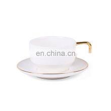 Luxury White Glazed Modern Ceramic Wholesale Gold Mug Porcelain Fine Bone China Coffee Tea Cups and Saucers Set thumbnail-5