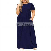 Custom Women's Clothing Brand Spring and Summer Solid Color Round Neck Dress Foreign Trade Long Skirt Plus Size Women's Clothing thumbnail-4