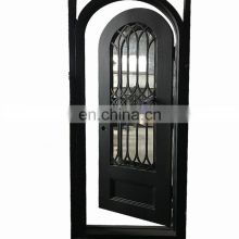 high end house rod arch top metal jamb gate custom grill design tempered glass swing outward open wrought iron front single door