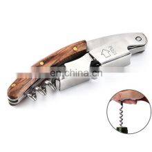 Multifunctional Champagne Stainless Steel Engraved Knife Custom Wooden Red Corkscrew Wine Opener thumbnail-2