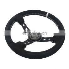 330mm Suede Deep Corn Steering Wheel With Horn Button +White Stitching thumbnail-1