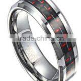 Stylish Tungsten Wedding Ring With Red Carbon Fiber, Comfort Fit Inside thumbnail-1