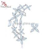 Fine Jewelry White Gold Plated Romantic Elegant Geometric Asymmetry CZ Crystal Flower Stud Earrings thumbnail-1