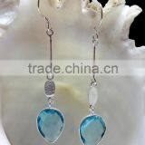 Blue Topaz Hydro Quartz Teardrop Facet 925 Sterling Silver Earrings, Fashionable Bezel Earrings, Designer Silver Earrings thumbnail-1