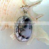 Dendritic Agate Oval Gemstone Cabochon 925 Solid Sterling Silver Pendants , Designer Pendants, Fashionable Silver Pendant thumbnail-1