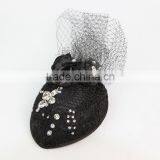 Modern Wedding Fascinator Black Rhinestone Headband Hats Women Brides Hair Accessories thumbnail-2