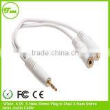 3.5mm Stereo Plug to Dual 3.5mm Stereo Jacks - White - 6 IN thumbnail-1