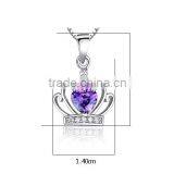 Purple Heart Shape Crystal Rhinestone Crown Pendant Necklace-Bridesmaid / Flowergirl Gift thumbnail-5