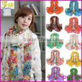 Wholesale Fashion Women Cotton Linen Rural Style Flower Beautiful Long Silk Scarf Shawl thumbnail-1