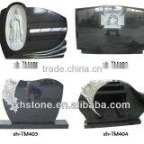 European Style Natural Stone Hand Carved Flower Etching Black Granite Tombstone (24 Years Factory) thumbnail-1