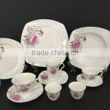 Fine Porcelain Sqaure Shape 12pcs 16pcs 24pcs Dinner Set With Popular Flower Decal Model Shape Design Dinner Plate thumbnail-1