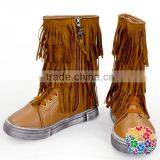 Kids Girls Two Layer Fringe Moccasin Leather Faux Suede Tassel Ankel Boots thumbnail-1