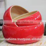 Set of 3 Round Colored Lacquer Bamboo Salad Bowls thumbnail-1