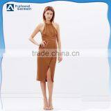 High Round Neckline Layering Elegant Stretch Twill Figure-hugging Fit Split Dress thumbnail-1