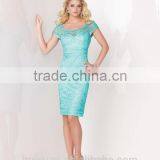 Elegant Knee Length Lace v Neck Cap Sleeve Bridal Dress thumbnail-2