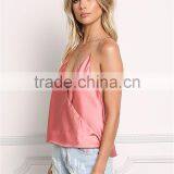 MGOO Foshan Factory Made Pink Satin Cami Sleeveless Strap Girls V Neck Summer Tops Women Blouses thumbnail-5