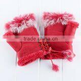 2015 New Women's Rabbit Fur Hand Wrist Fingerless Warm Winter Gloves 3379 thumbnail-4
