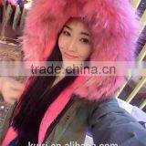 High Fashion Cold Winter Outwear 2016 New Natural Faux Fox Fur Lined Parka With Natural Big Size Raccoon Fur Collar Trim thumbnail-2