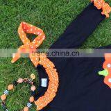 Fall Clothes Girls Halloween Clothes Girls Black Top Sets Kids Pumpkin Long Sleeve Sets With Necklace and Headband thumbnail-5
