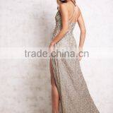 Plunging Neckline High Slit Strap Half Slip Dress thumbnail-3