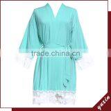 Mint Sexy Short Sleeve Lace Women Cotton Robe With Lace LR0109 thumbnail-1
