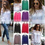 Walson Fashion Women Sheer Sleeve Embroidery Lace Crochet Tee Chiffon Shirt Top Blouse thumbnail-1