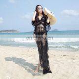 Maxi Long Sleeves Beach Lace See Through Cardigan Cover Up Dress thumbnail-2