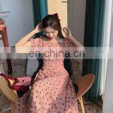 2020 New French Retro Polka Dot Dress Xia Nv Strapless Shoulder Short Sleeve Chiffon Skirt Factory Direct thumbnail-6