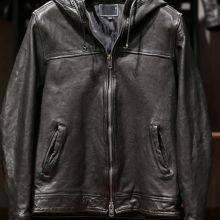 Men's Fashion Genuine Vegetable Sheepskin Leather Jacket With Hood thumbnail-2